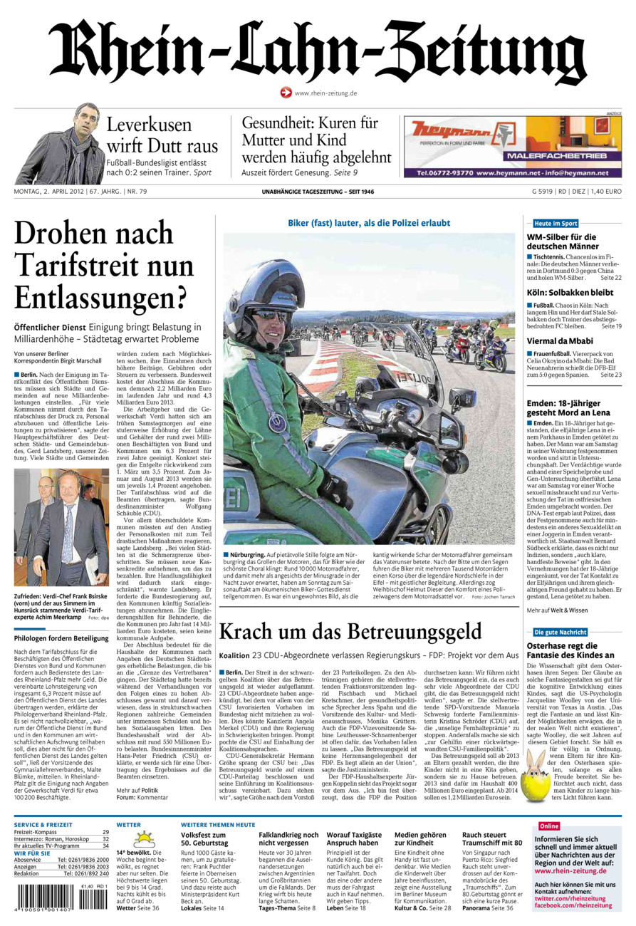 Rhein-Lahn-Zeitung Diez (Archiv) vom Montag, 02.04.2012