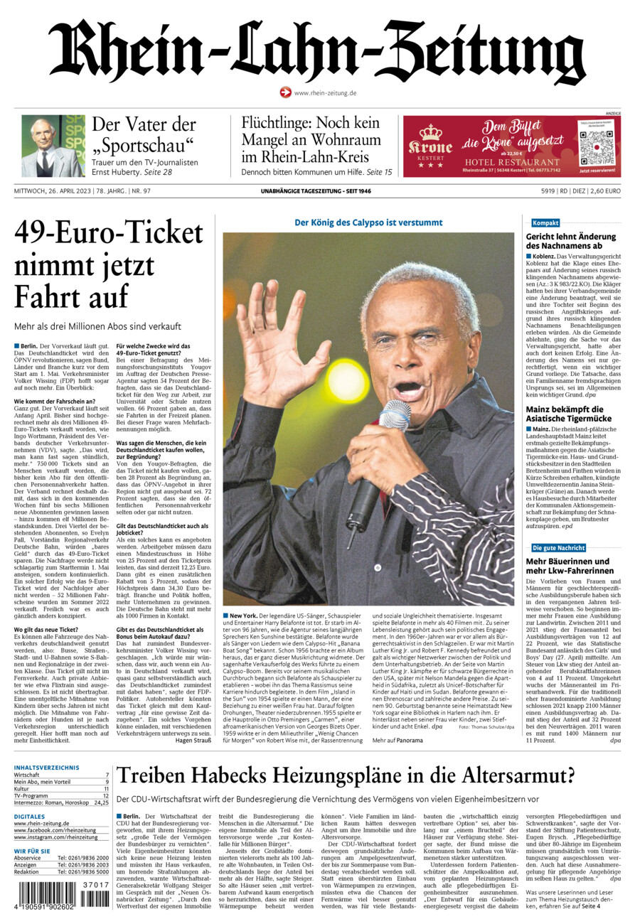 Rhein-Lahn-Zeitung Diez (Archiv) vom Mittwoch, 26.04.2023