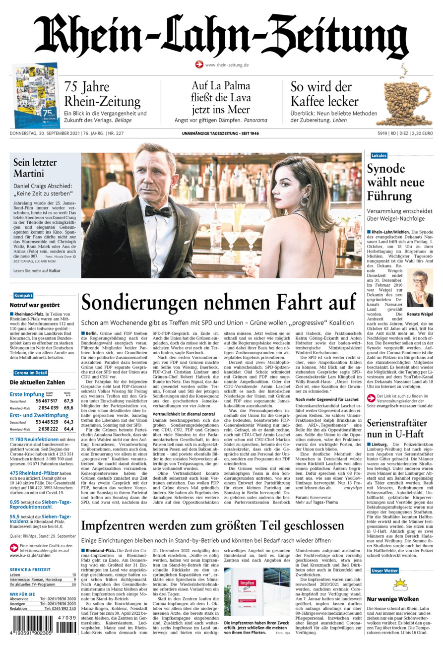 Rhein-Lahn-Zeitung Diez (Archiv) vom Donnerstag, 30.09.2021