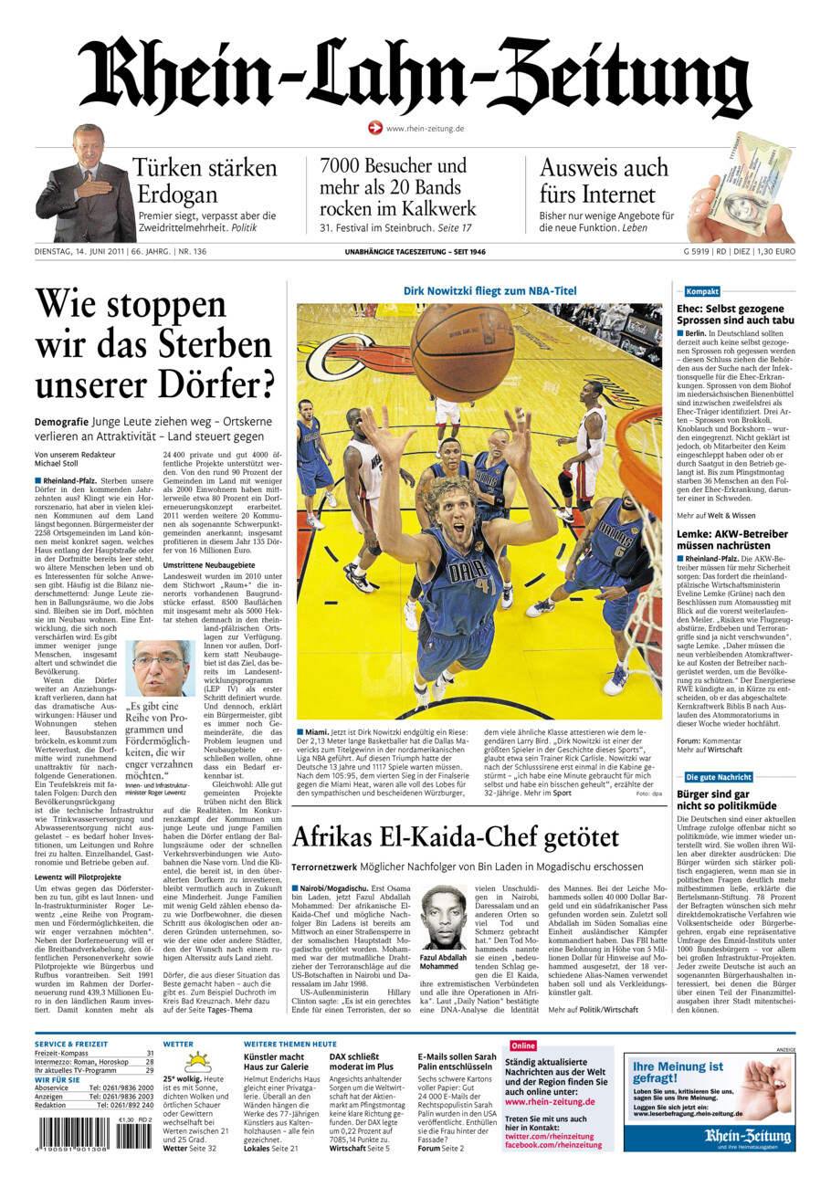Rhein-Lahn-Zeitung Diez (Archiv) vom Dienstag, 14.06.2011