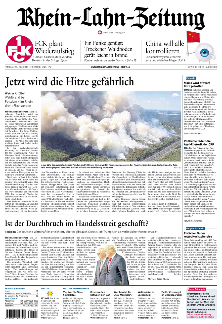 Rhein-Lahn-Zeitung Diez (Archiv) vom Freitag, 27.07.2018
