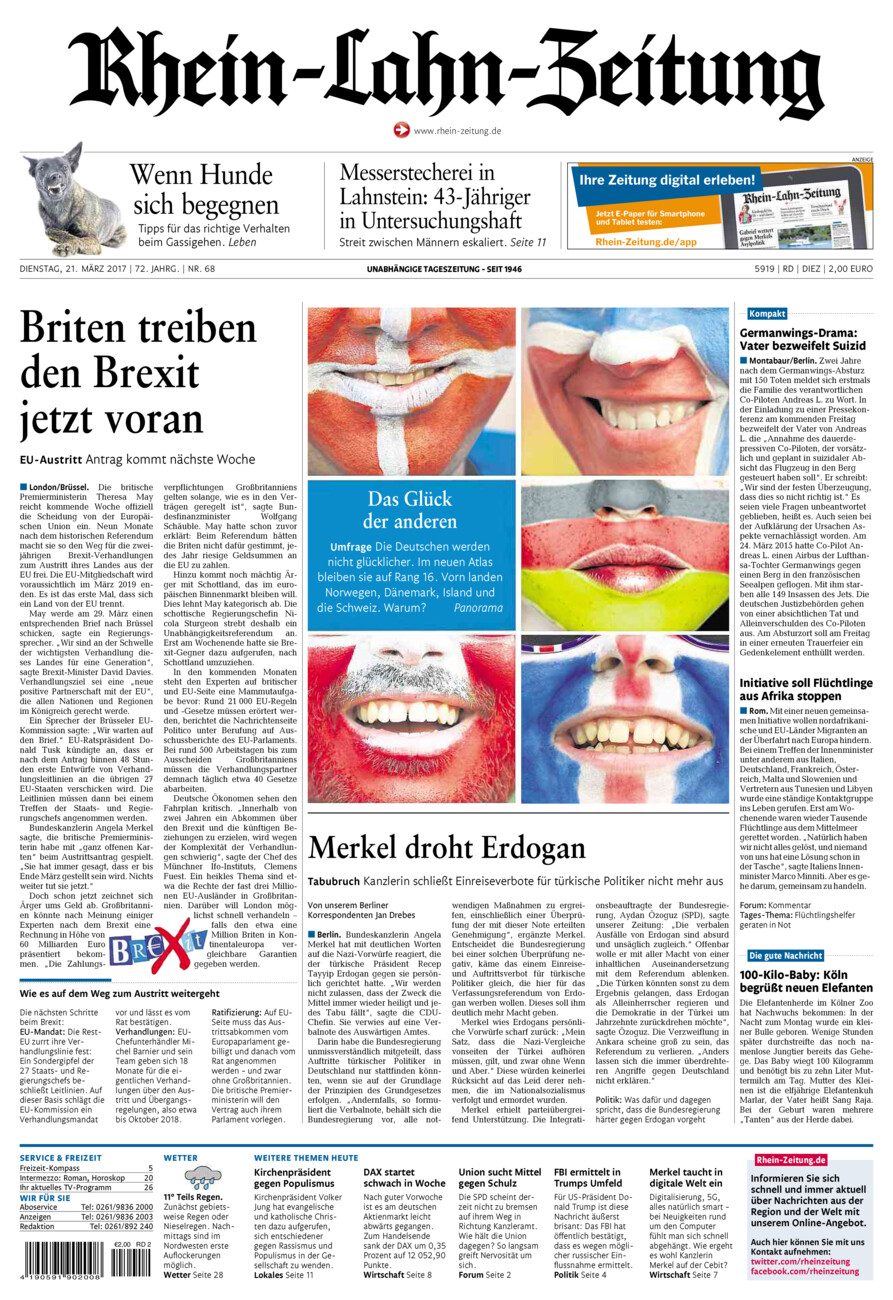 Rhein-Lahn-Zeitung Diez (Archiv) vom Dienstag, 21.03.2017