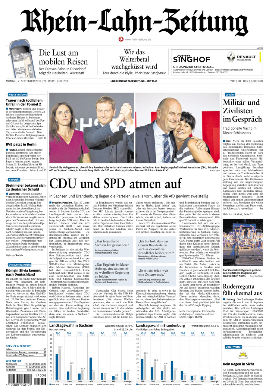 Rhein-Lahn-Zeitung Diez (Archiv) vom Montag, 02.09.2019