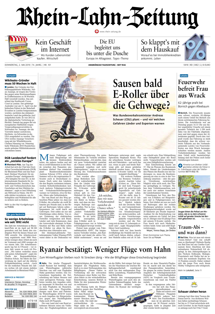 Rhein-Lahn-Zeitung Diez (Archiv) vom Donnerstag, 02.05.2019