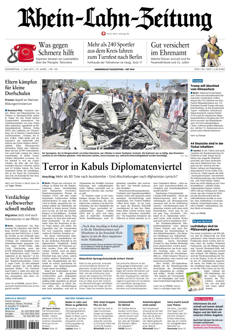 Rhein-Lahn-Zeitung Diez (Archiv) vom Donnerstag, 01.06.2017