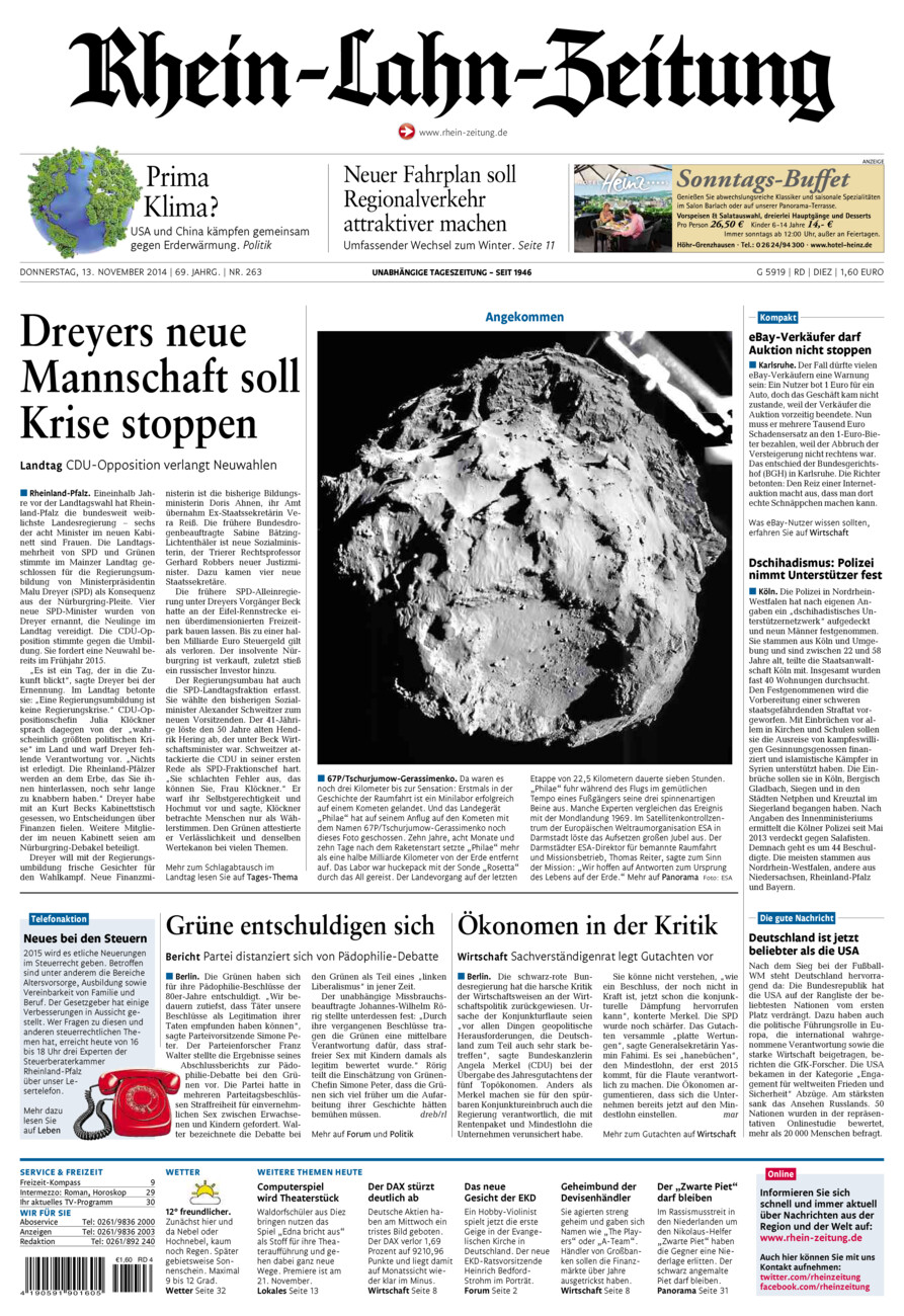 Rhein-Lahn-Zeitung Diez (Archiv) vom Donnerstag, 13.11.2014