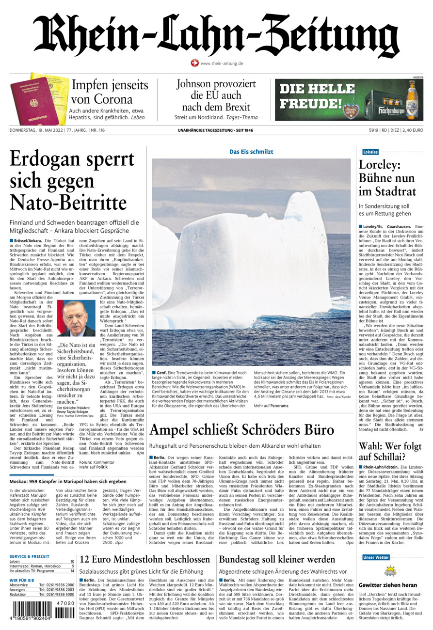 Rhein-Lahn-Zeitung Diez (Archiv) vom Donnerstag, 19.05.2022