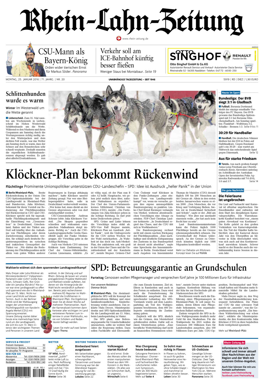 Rhein-Lahn-Zeitung Diez (Archiv) vom Montag, 25.01.2016
