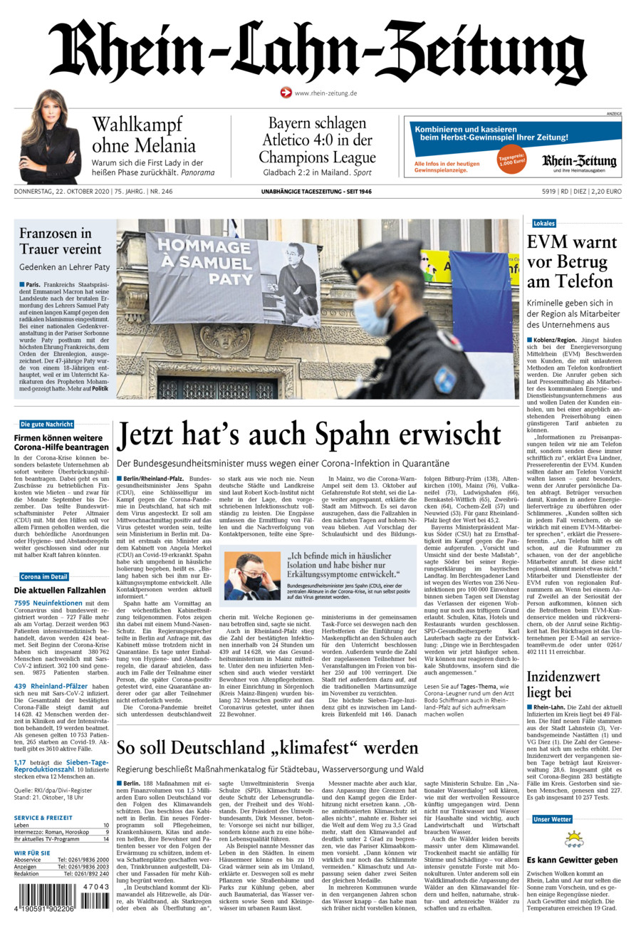 Rhein-Lahn-Zeitung Diez (Archiv) vom Donnerstag, 22.10.2020
