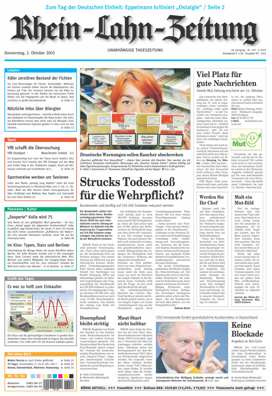 Rhein-Lahn-Zeitung Diez (Archiv) vom Donnerstag, 02.10.2003