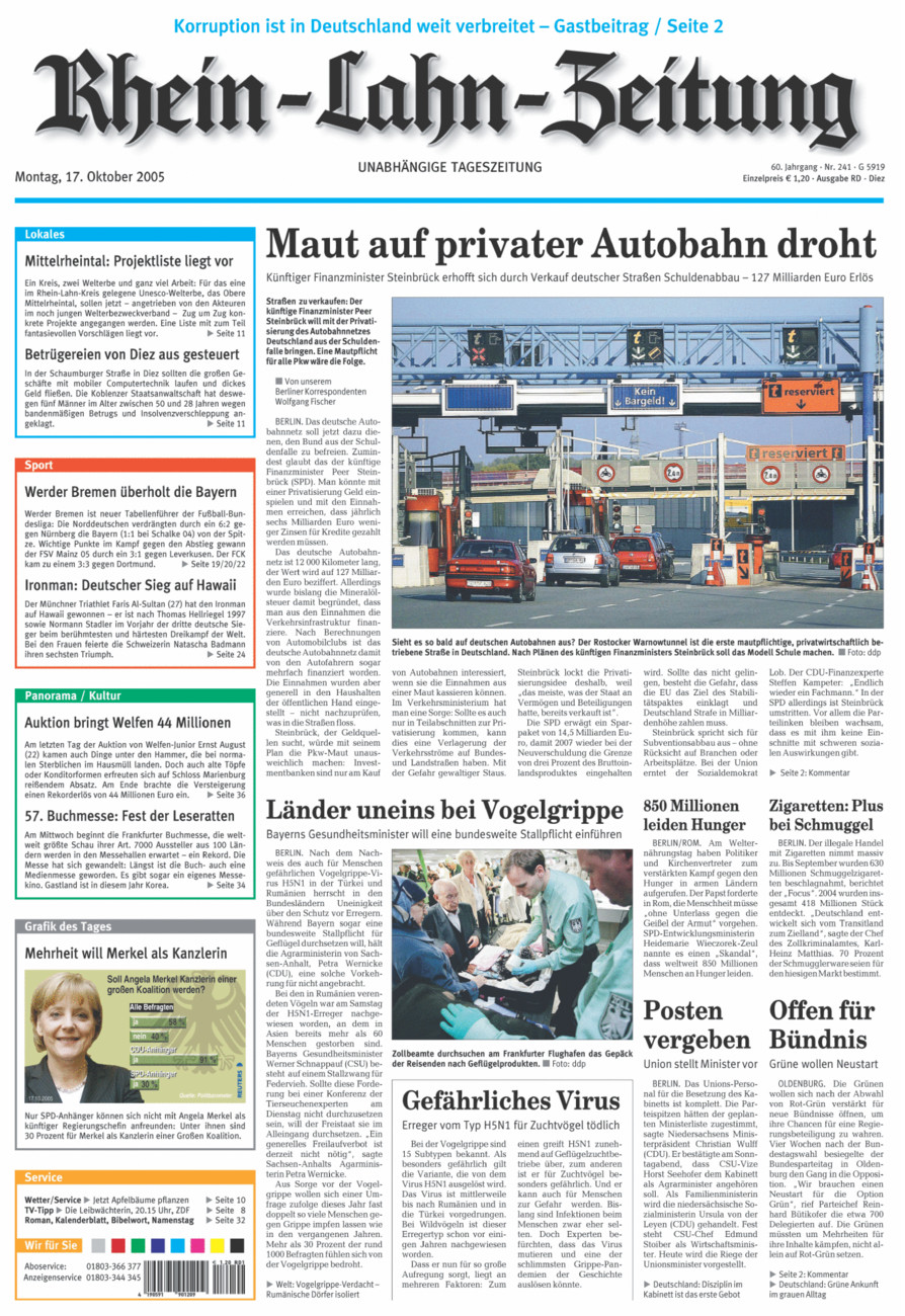 Rhein-Lahn-Zeitung Diez (Archiv) vom Montag, 17.10.2005