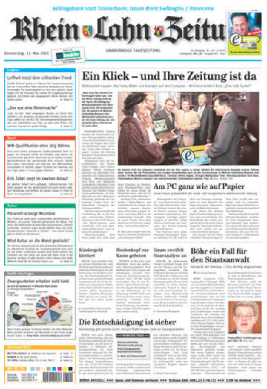 Rhein-Lahn-Zeitung Diez (Archiv) vom Donnerstag, 31.05.2001