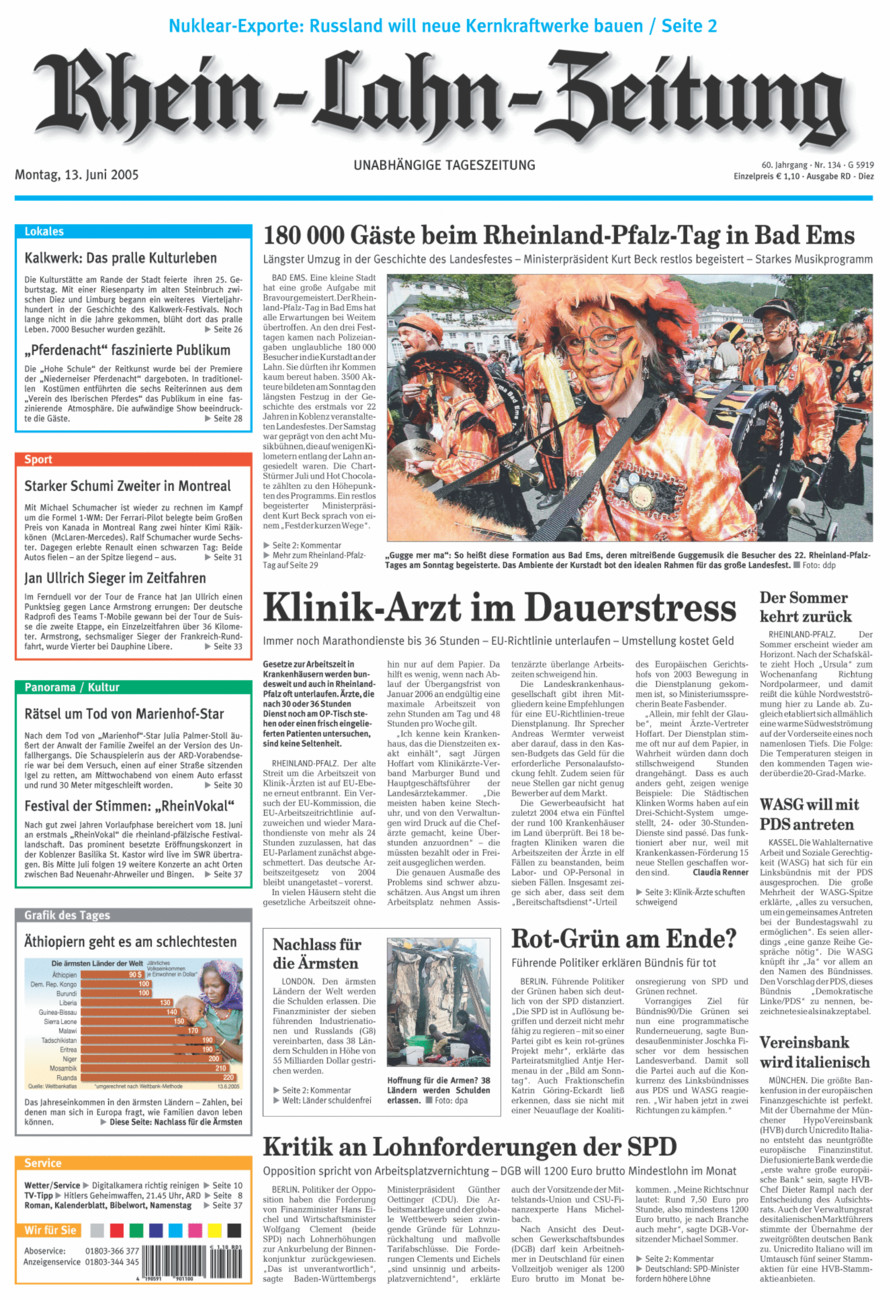 Rhein-Lahn-Zeitung Diez (Archiv) vom Montag, 13.06.2005