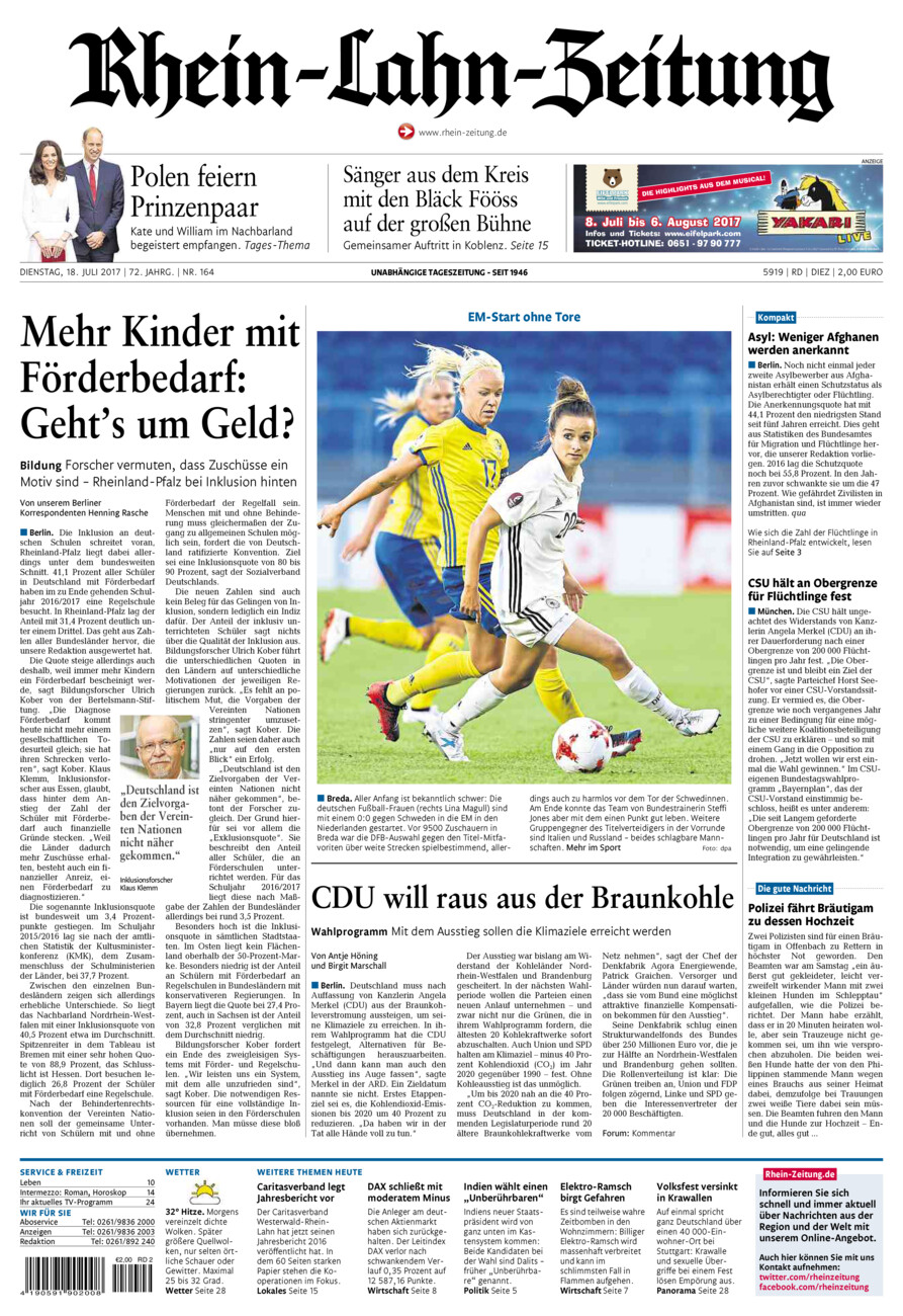Rhein-Lahn-Zeitung Diez (Archiv) vom Dienstag, 18.07.2017