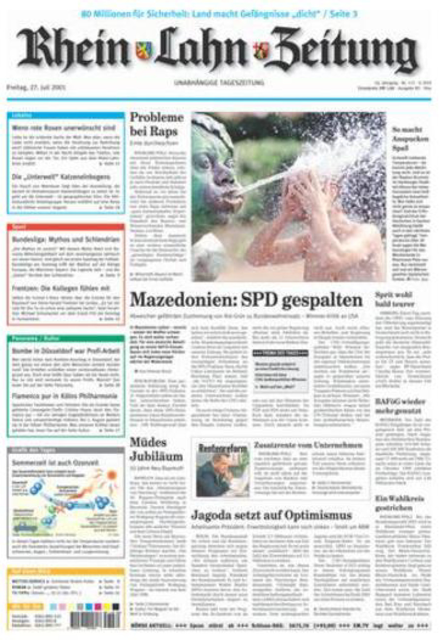 Rhein-Lahn-Zeitung Diez (Archiv) vom Freitag, 27.07.2001