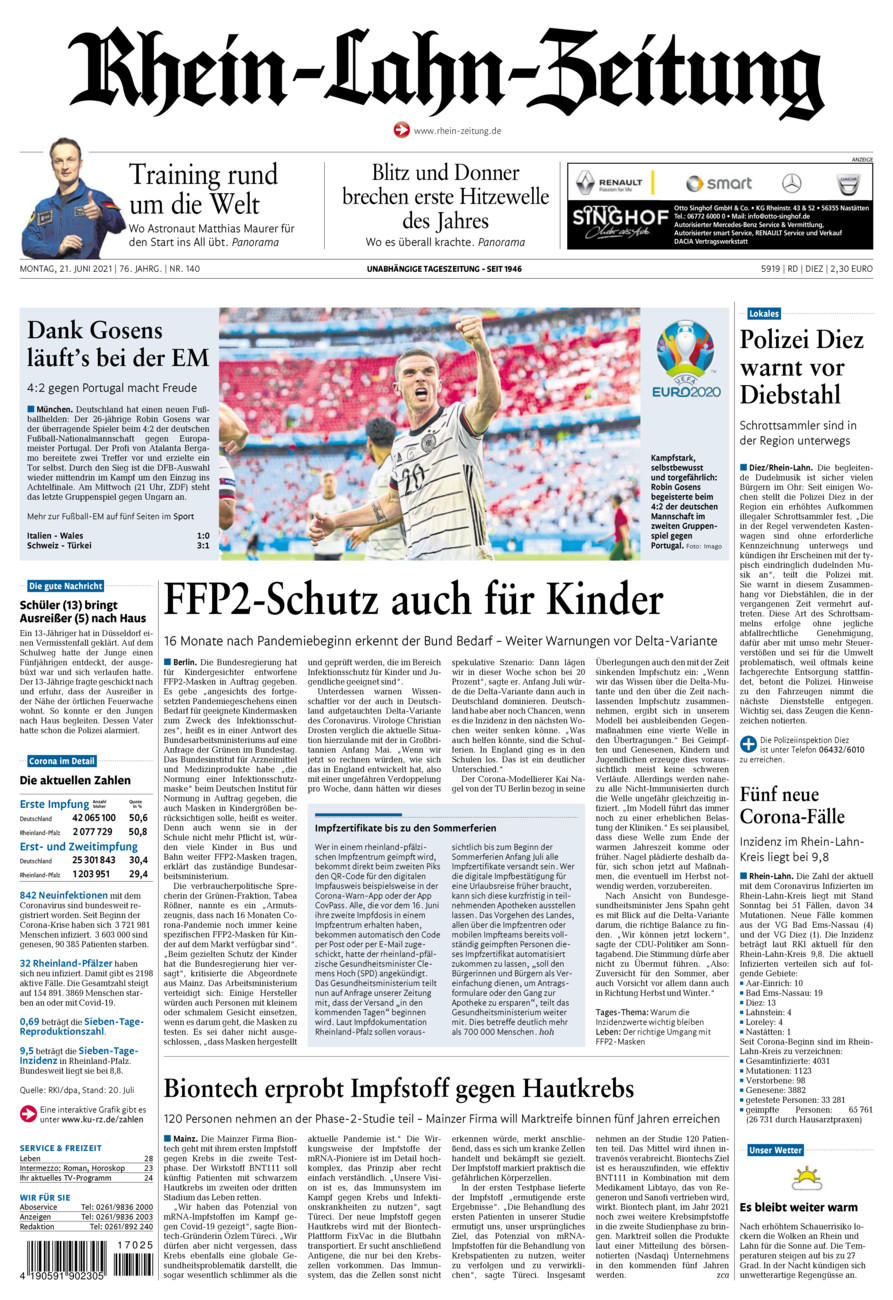 Rhein-Lahn-Zeitung Diez (Archiv) vom Montag, 21.06.2021