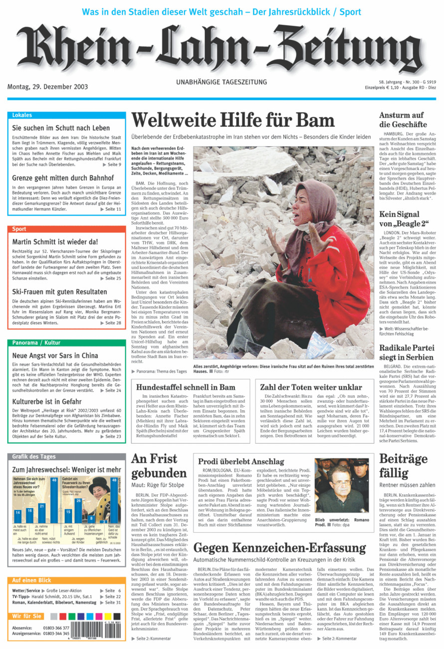 Rhein-Lahn-Zeitung Diez (Archiv) vom Montag, 29.12.2003