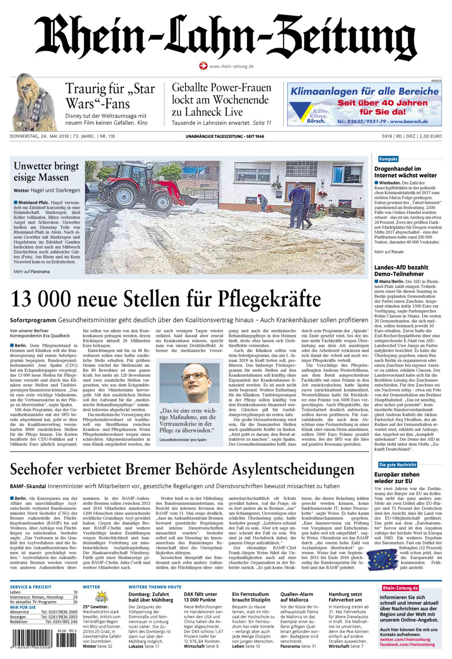 Rhein-Lahn-Zeitung Diez (Archiv) vom Donnerstag, 24.05.2018