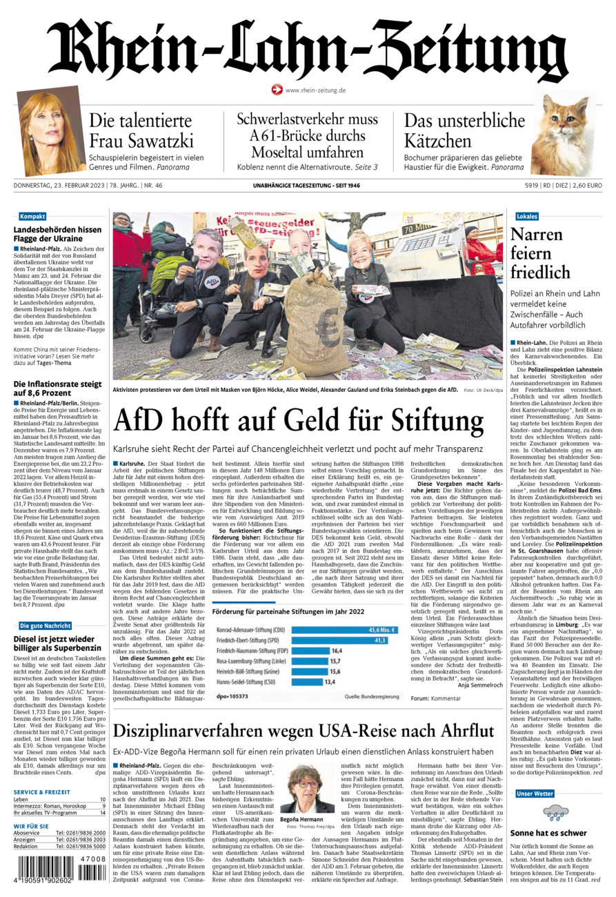 Rhein-Lahn-Zeitung Diez (Archiv) vom Donnerstag, 23.02.2023