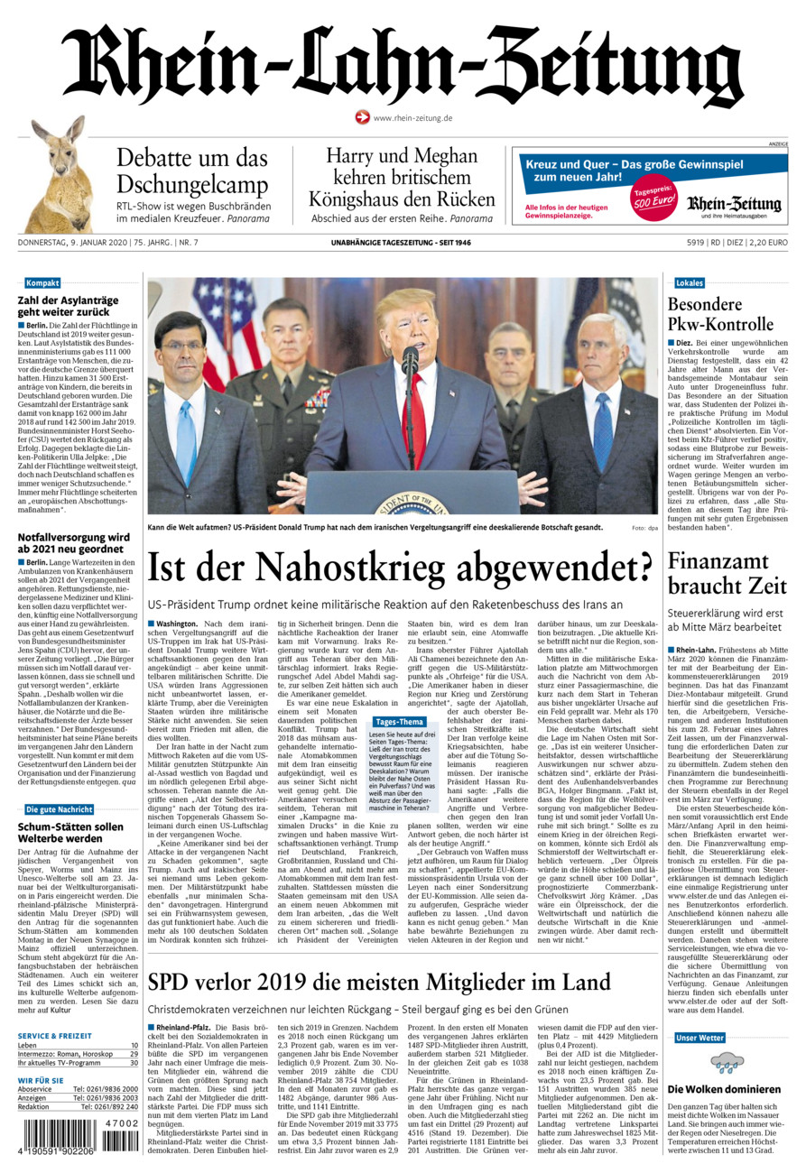 Rhein-Lahn-Zeitung Diez (Archiv) vom Donnerstag, 09.01.2020