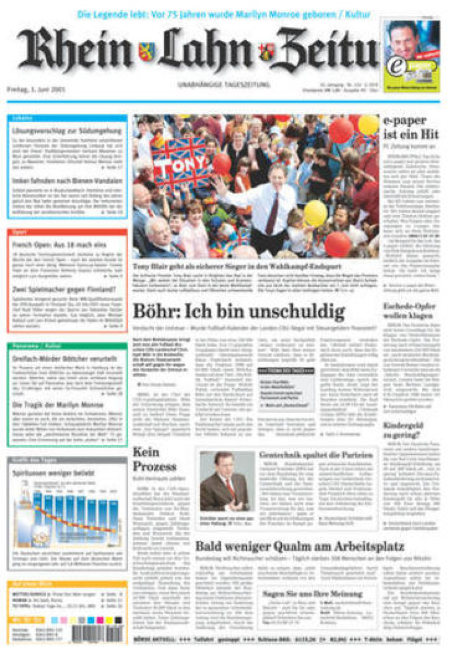 Rhein-Lahn-Zeitung Diez (Archiv) vom Freitag, 01.06.2001