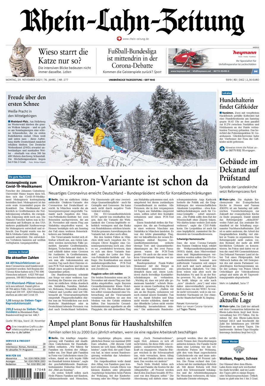 Rhein-Lahn-Zeitung Diez (Archiv) vom Montag, 29.11.2021