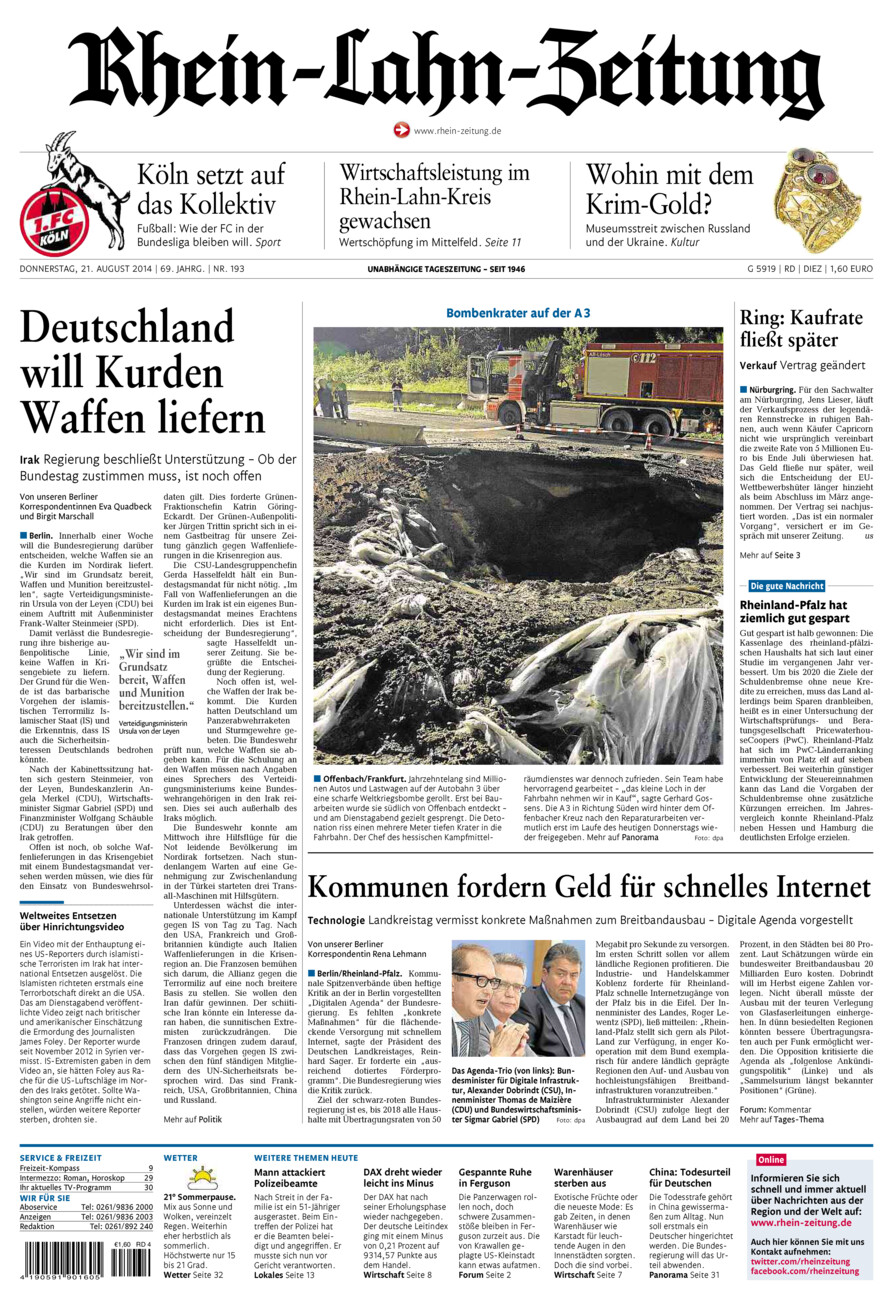 Rhein-Lahn-Zeitung Diez (Archiv) vom Donnerstag, 21.08.2014