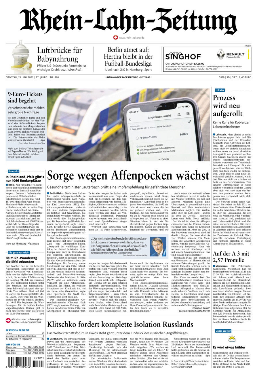 Rhein-Lahn-Zeitung Diez (Archiv) vom Dienstag, 24.05.2022