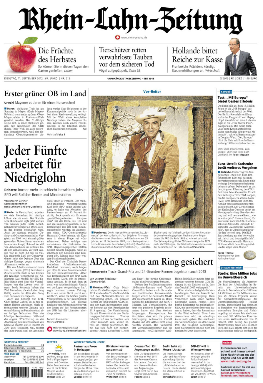 Rhein-Lahn-Zeitung Diez (Archiv) vom Dienstag, 11.09.2012