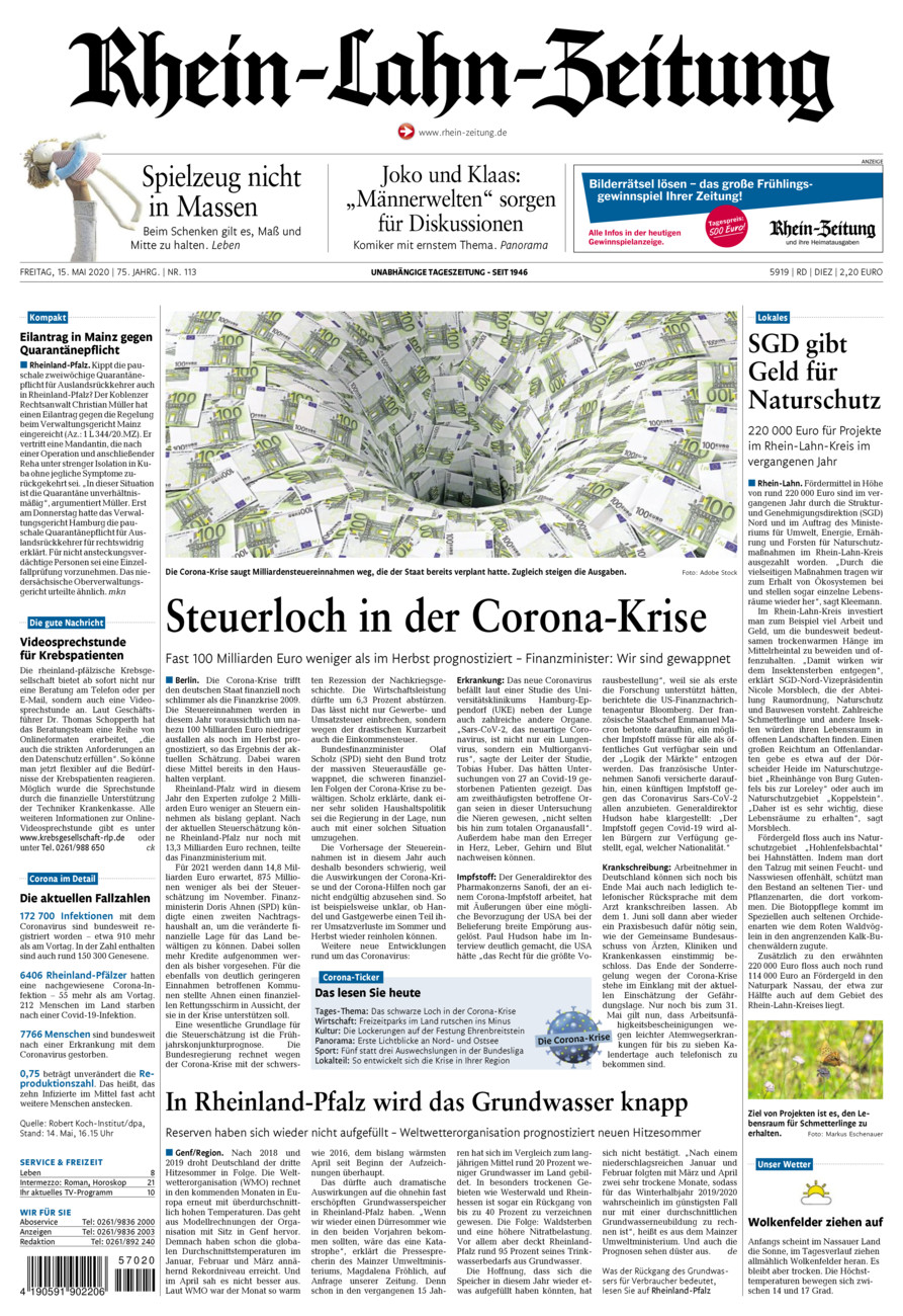 Rhein-Lahn-Zeitung Diez (Archiv) vom Freitag, 15.05.2020