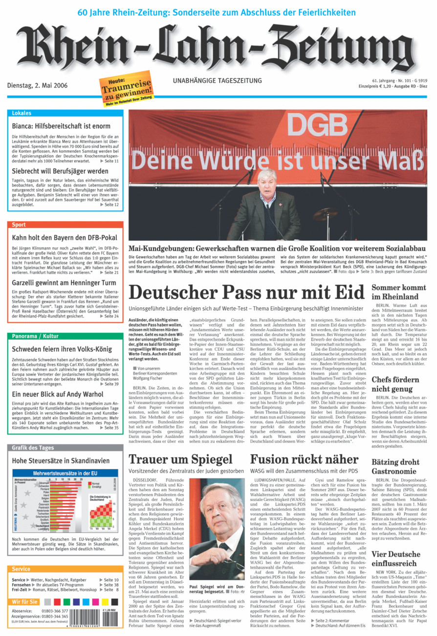 Rhein-Lahn-Zeitung Diez (Archiv) vom Dienstag, 02.05.2006