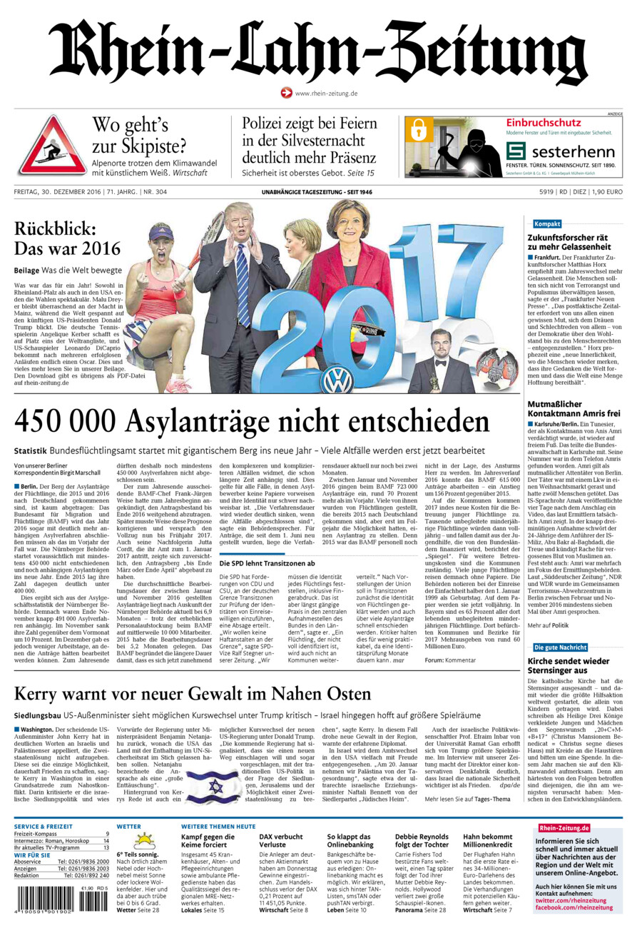 Rhein-Lahn-Zeitung Diez (Archiv) vom Freitag, 30.12.2016