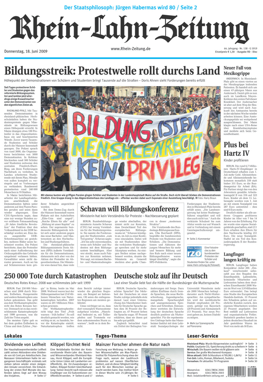 Rhein-Lahn-Zeitung Diez (Archiv) vom Donnerstag, 18.06.2009