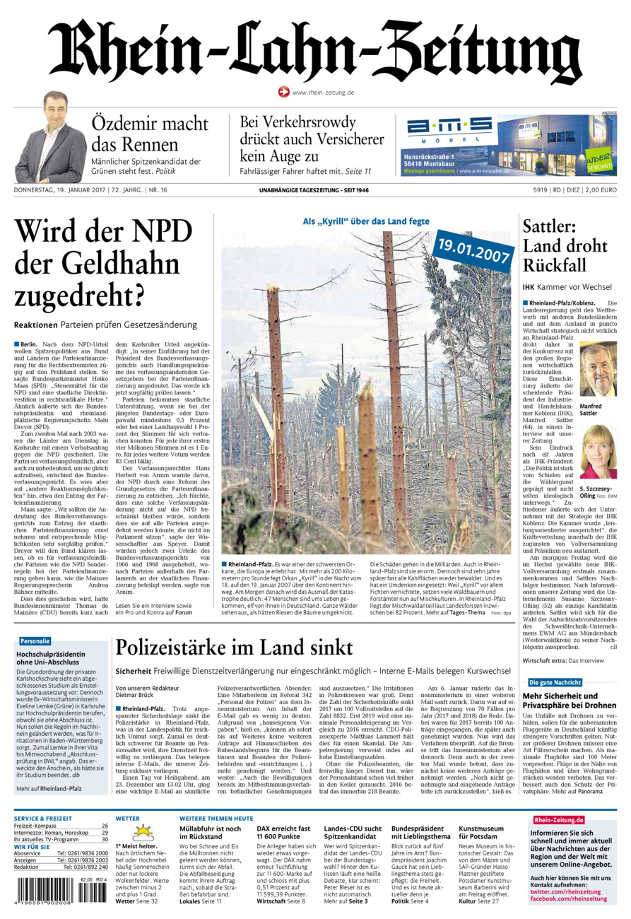 Rhein-Lahn-Zeitung Diez (Archiv) vom Donnerstag, 19.01.2017