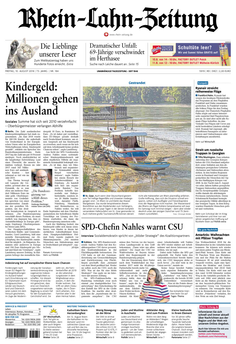 Rhein-Lahn-Zeitung Diez (Archiv) vom Freitag, 10.08.2018