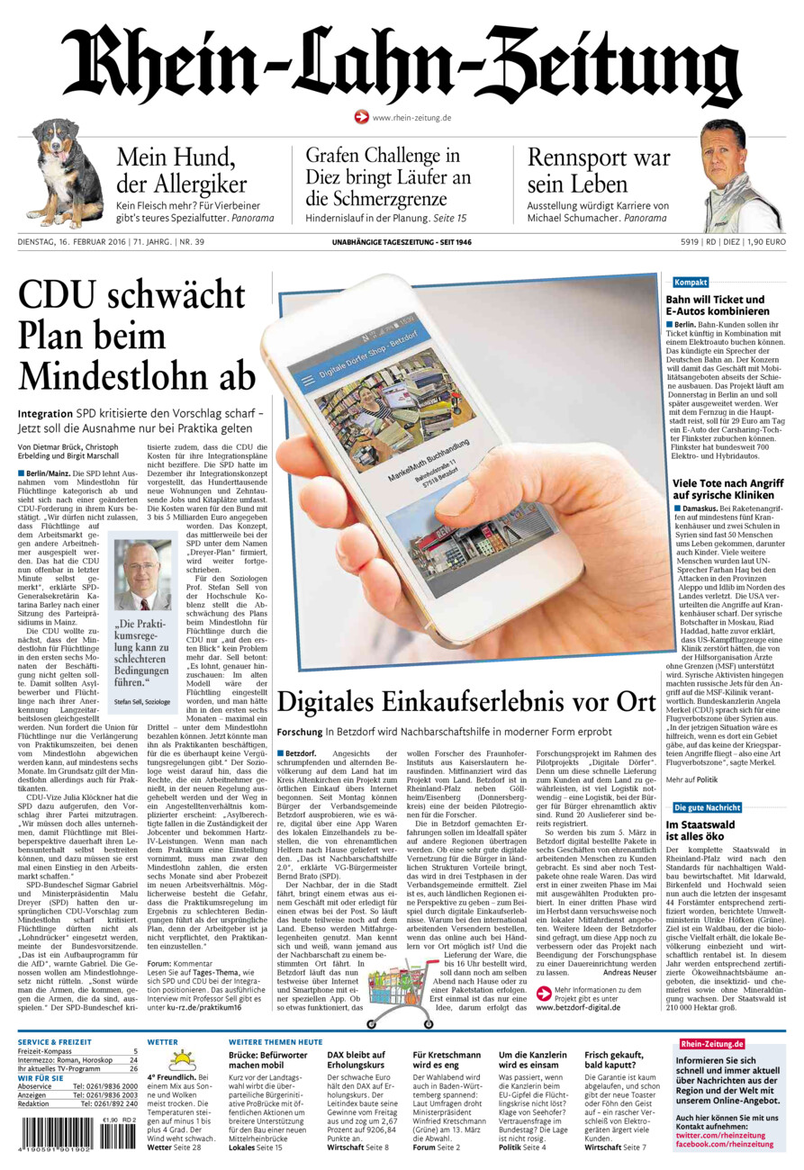 Rhein-Lahn-Zeitung Diez (Archiv) vom Dienstag, 16.02.2016