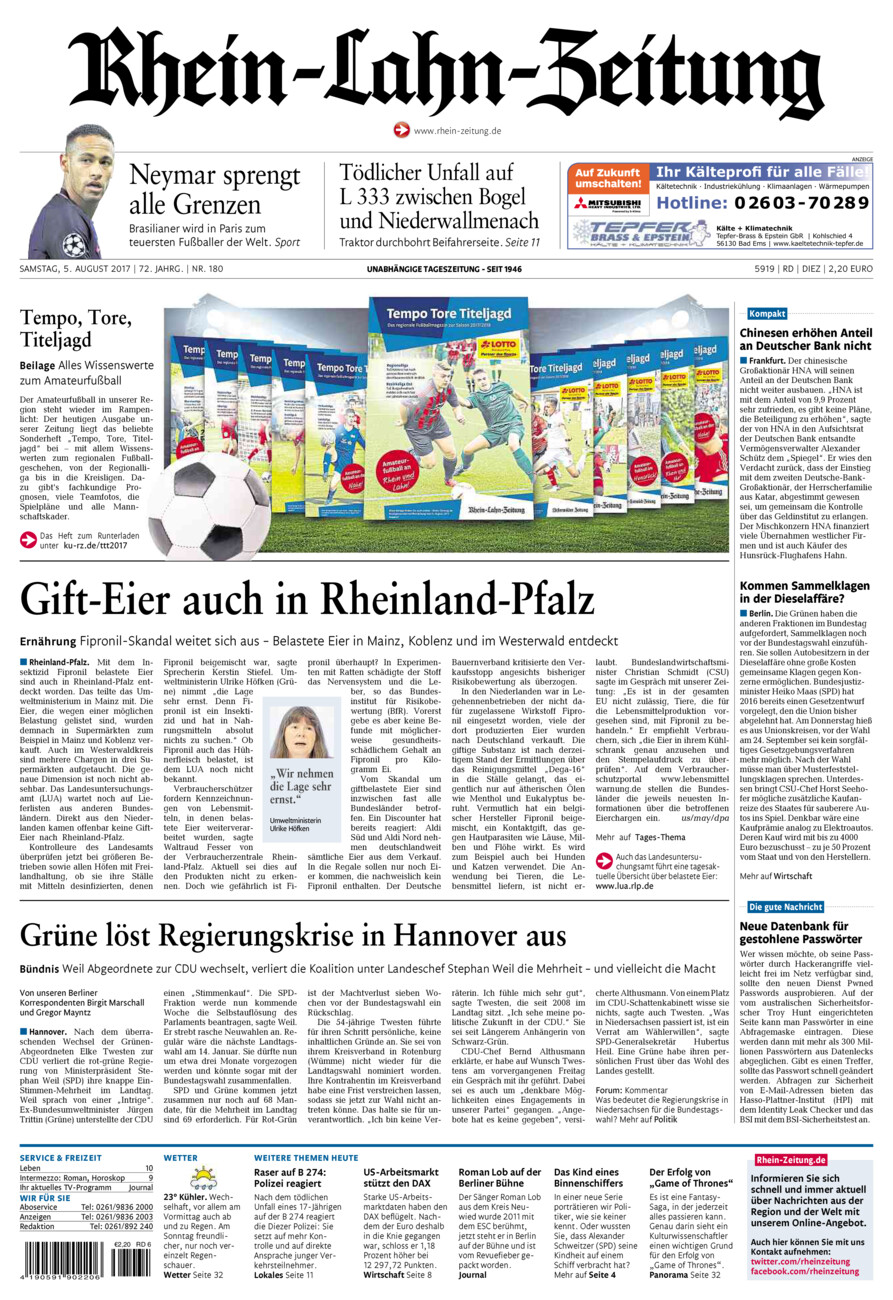 Rhein-Lahn-Zeitung Diez (Archiv) vom Samstag, 05.08.2017
