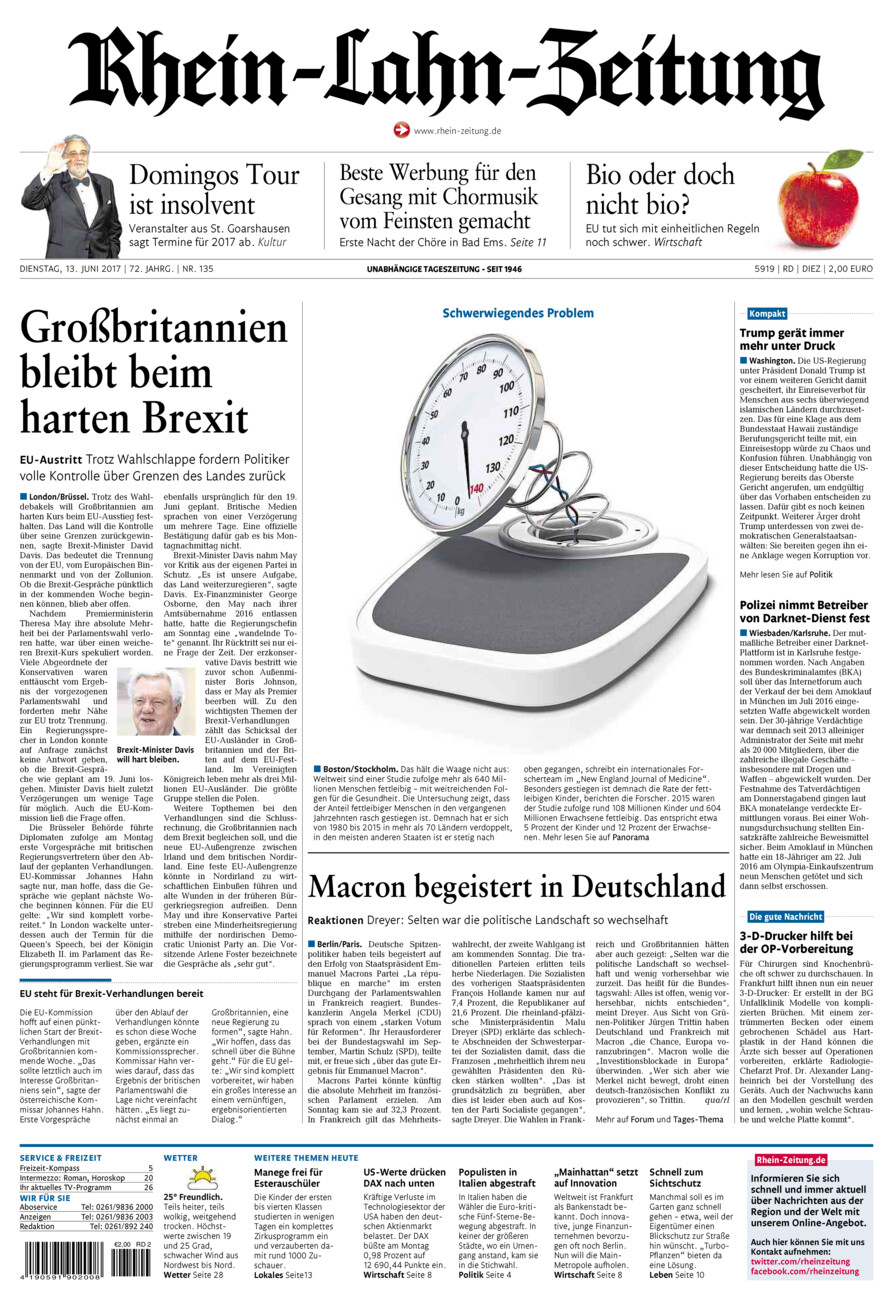 Rhein-Lahn-Zeitung Diez (Archiv) vom Dienstag, 13.06.2017