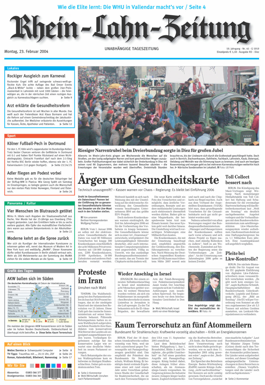 Rhein-Lahn-Zeitung Diez (Archiv) vom Montag, 23.02.2004