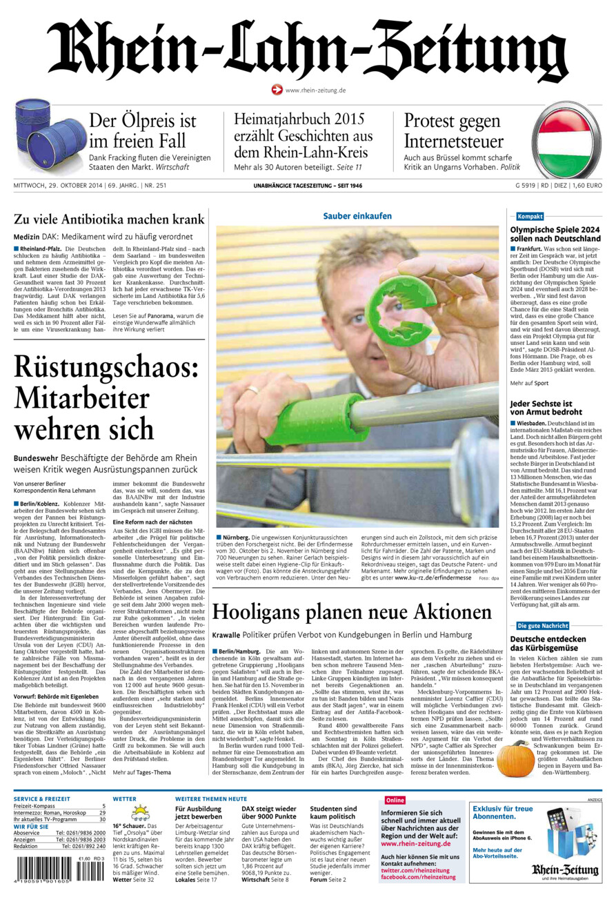 Rhein-Lahn-Zeitung Diez (Archiv) vom Mittwoch, 29.10.2014