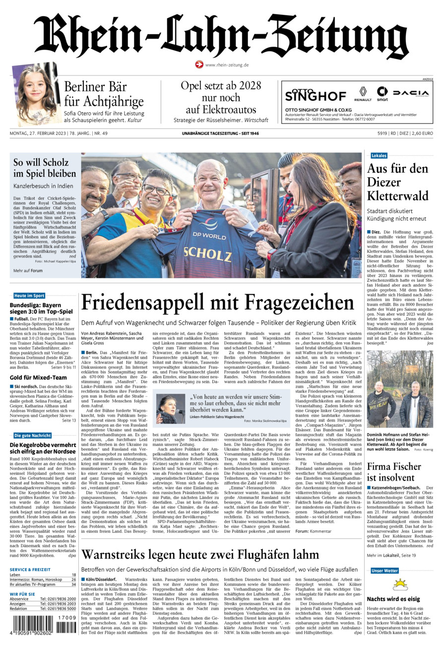 Rhein-Lahn-Zeitung Diez (Archiv) vom Montag, 27.02.2023