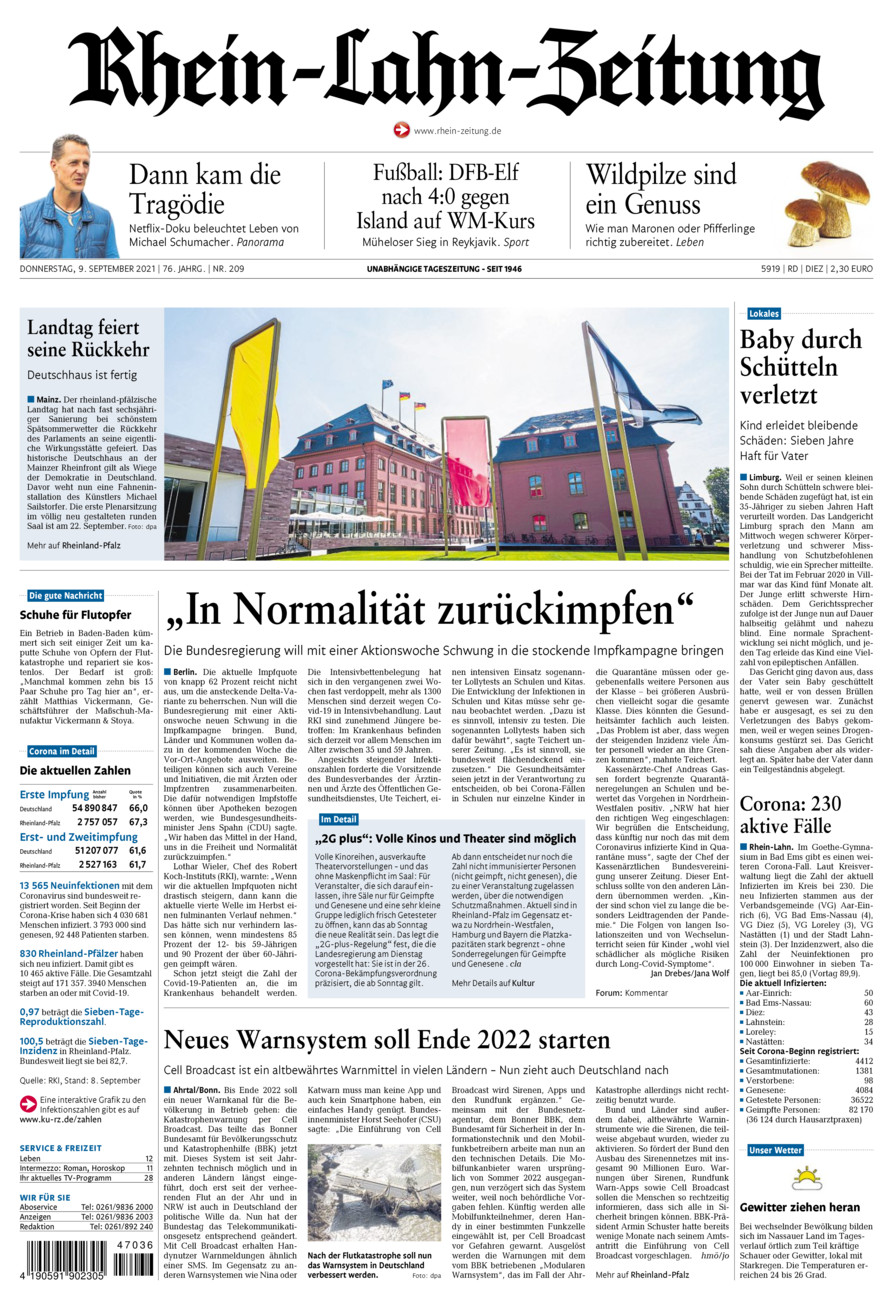 Rhein-Lahn-Zeitung Diez (Archiv) vom Donnerstag, 09.09.2021