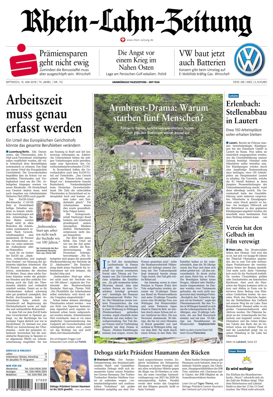 Rhein-Lahn-Zeitung Diez (Archiv) vom Mittwoch, 15.05.2019