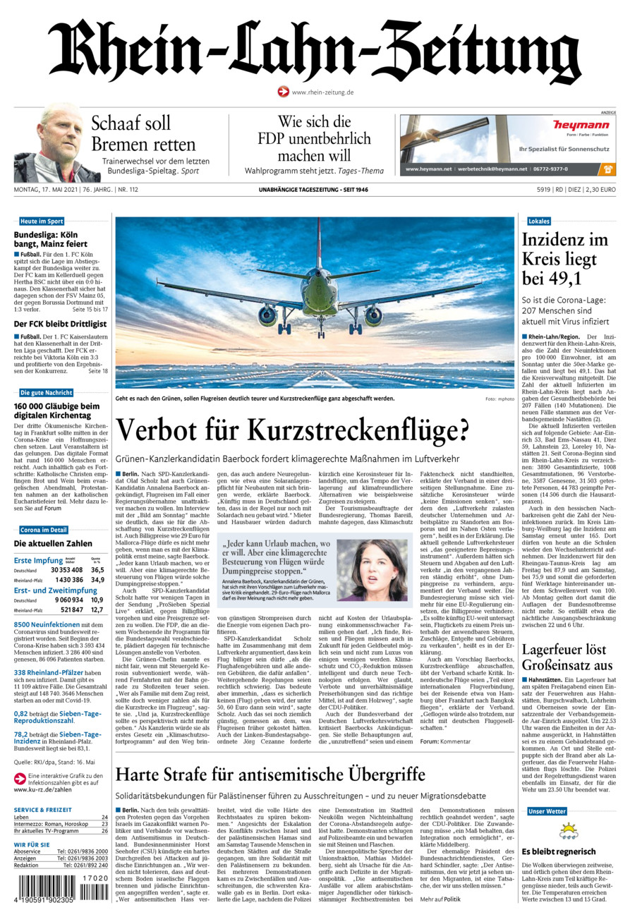 Rhein-Lahn-Zeitung Diez (Archiv) vom Montag, 17.05.2021