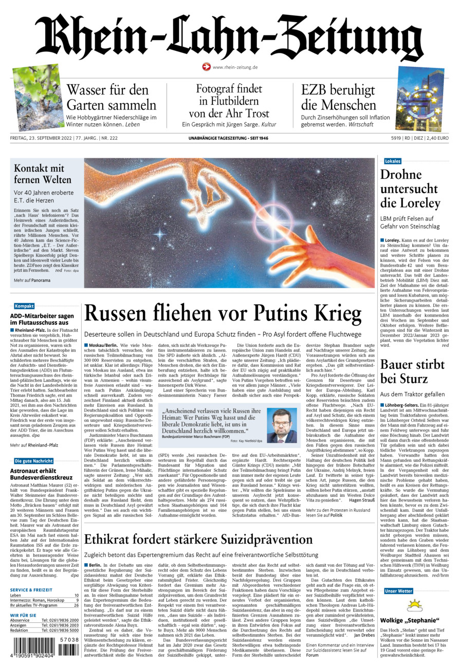 Rhein-Lahn-Zeitung Diez (Archiv) vom Freitag, 23.09.2022