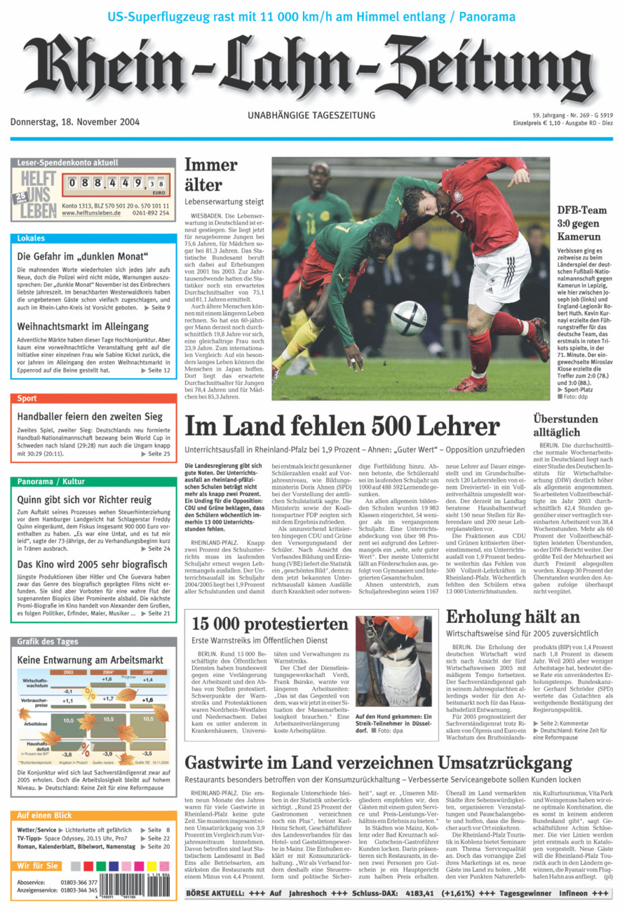 Rhein-Lahn-Zeitung Diez (Archiv) vom Donnerstag, 18.11.2004