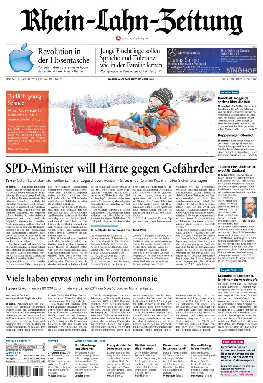 Rhein-Lahn-Zeitung Diez (Archiv) vom Montag, 09.01.2017
