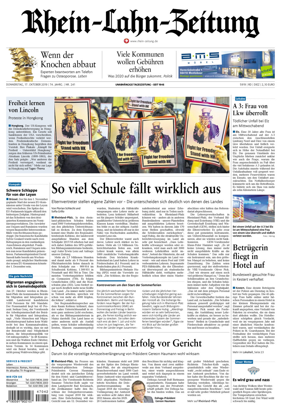 Rhein-Lahn-Zeitung Diez (Archiv) vom Donnerstag, 17.10.2019