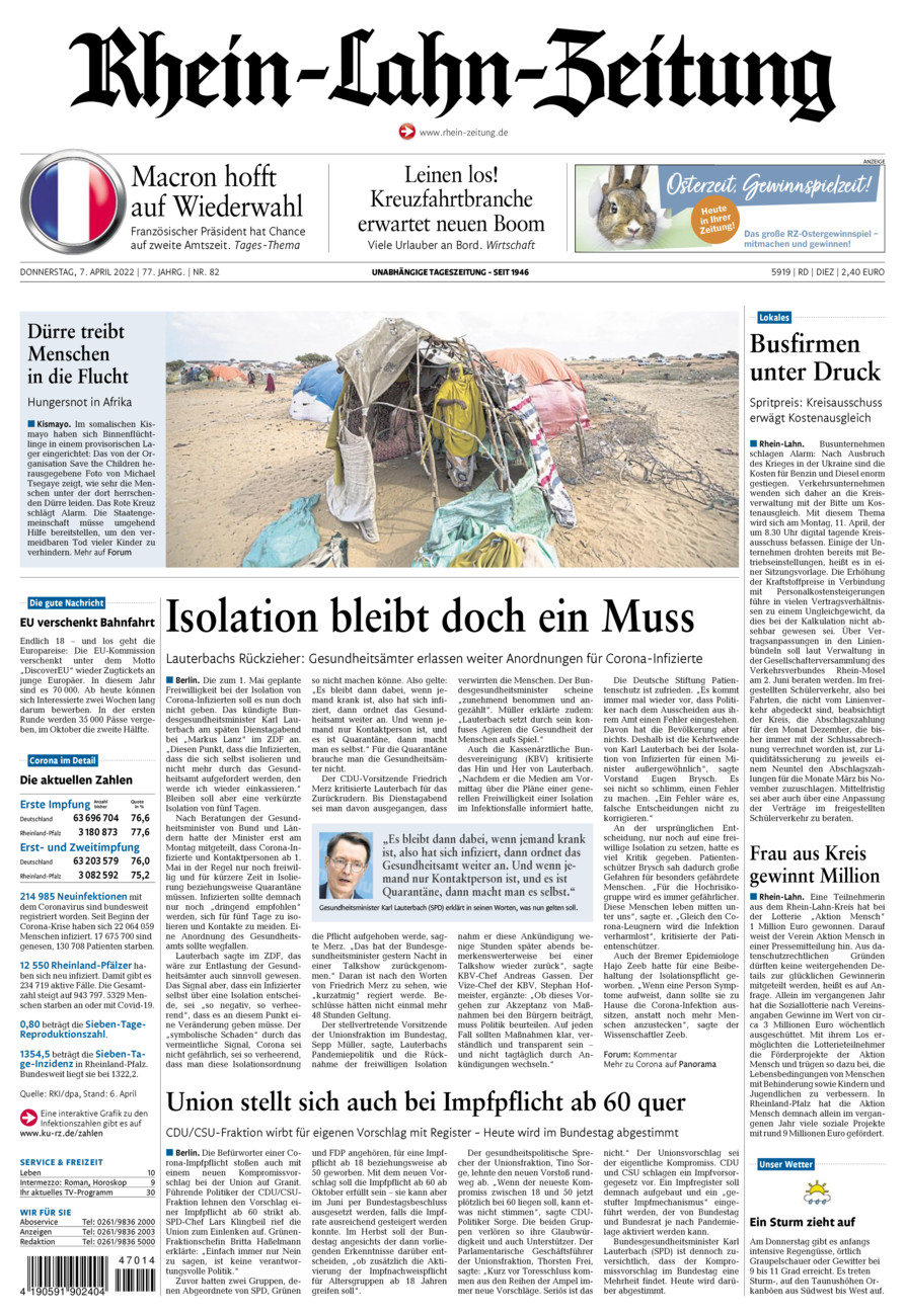 Rhein-Lahn-Zeitung Diez (Archiv) vom Donnerstag, 07.04.2022