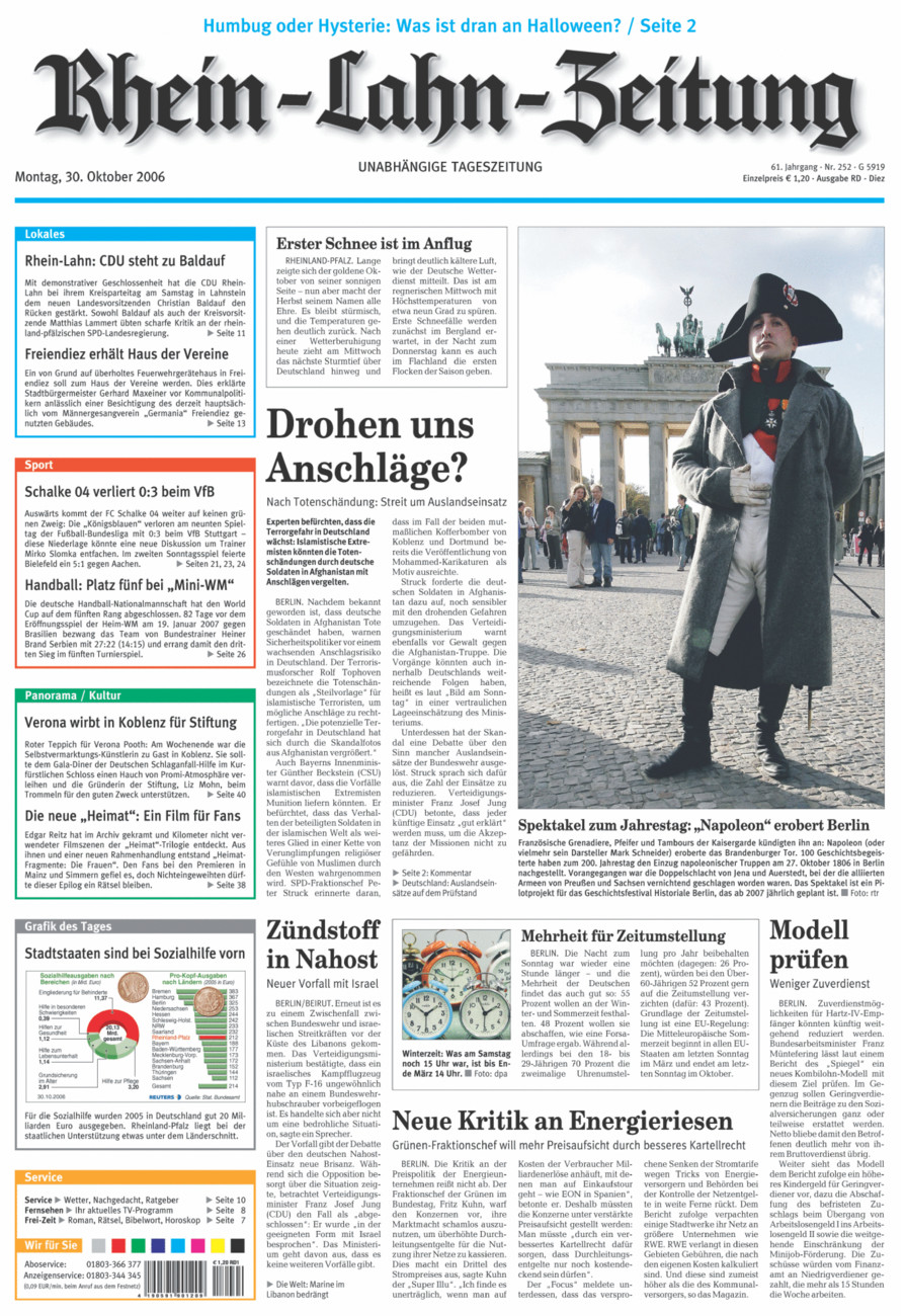 Rhein-Lahn-Zeitung Diez (Archiv) vom Montag, 30.10.2006